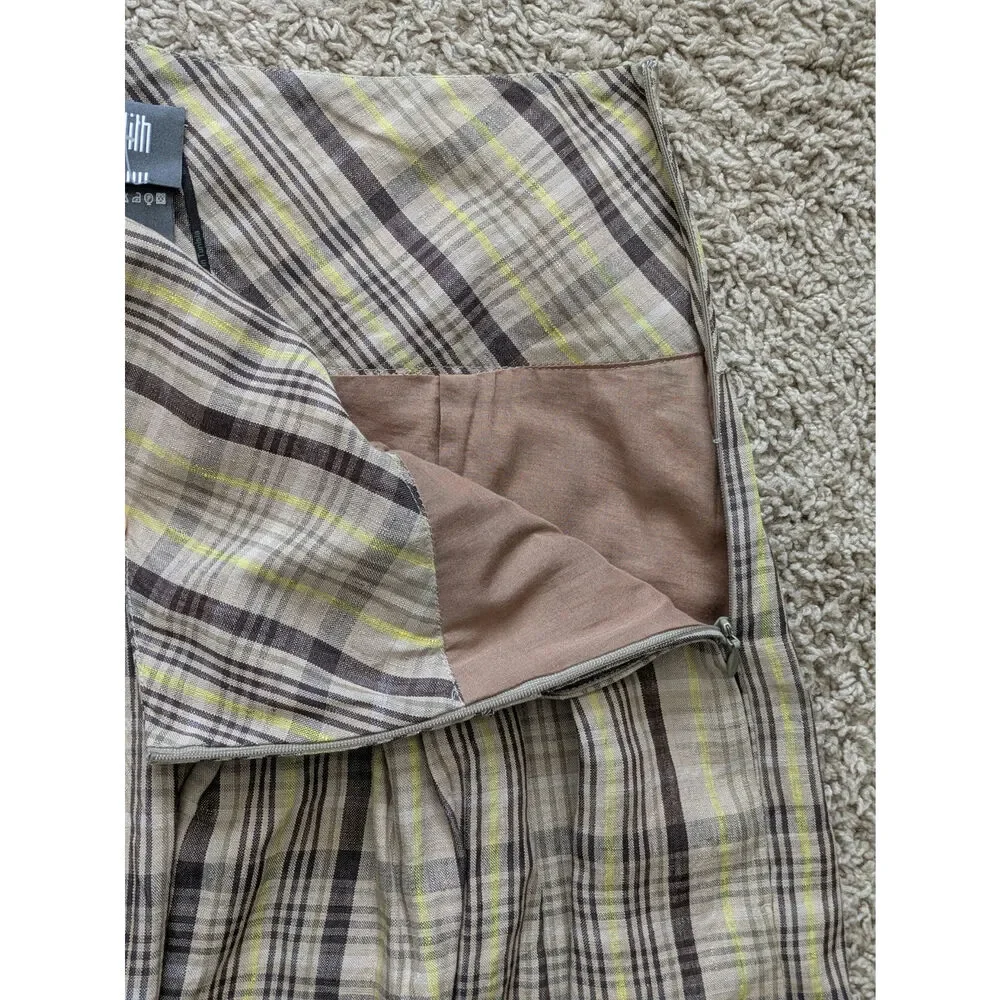 Lilith Heavy Linen Plaid Bubble Skirt Womens M/40 Brown-Yellow Prairie Lagenlook